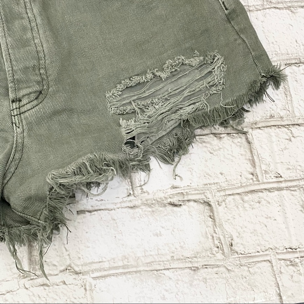 FREE PEOPLE We The Free Loving Good Vibrations Cutoff Olive Green Denim Shorts - Picture 7 of 13
